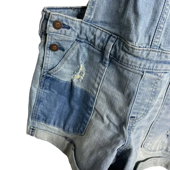 Hollister Patchwork Distressed Denim Shortalls Cuffed Overall Shorts Women's M - Picture 8 of 12